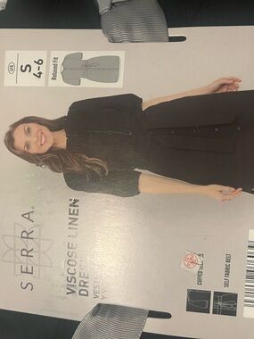 Serra Black Button-Front Viscose Linen Dress